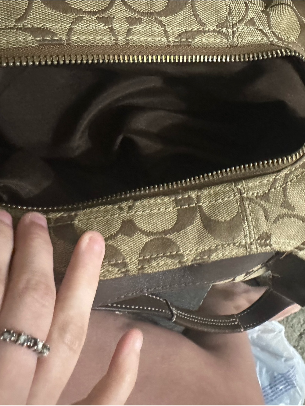 Coach Brown Signature Canvas Shoulder Bag with Dark Brown Trim - Picture 2 of 2